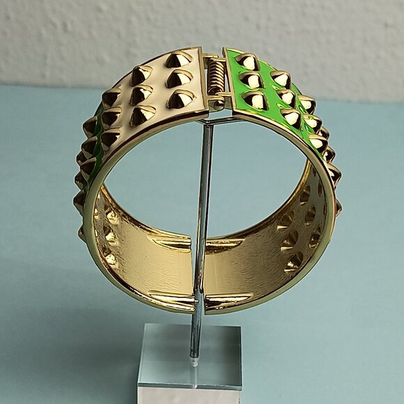 Statement Chunky Spiked Enamel Hinged Bangle Bracelet Bright Green Crean… - Picture 5 of 8